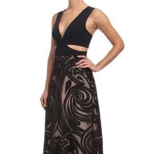 BCBG MaxAzria "Marilyne" Long Black Dress with Cut Outs Size 12